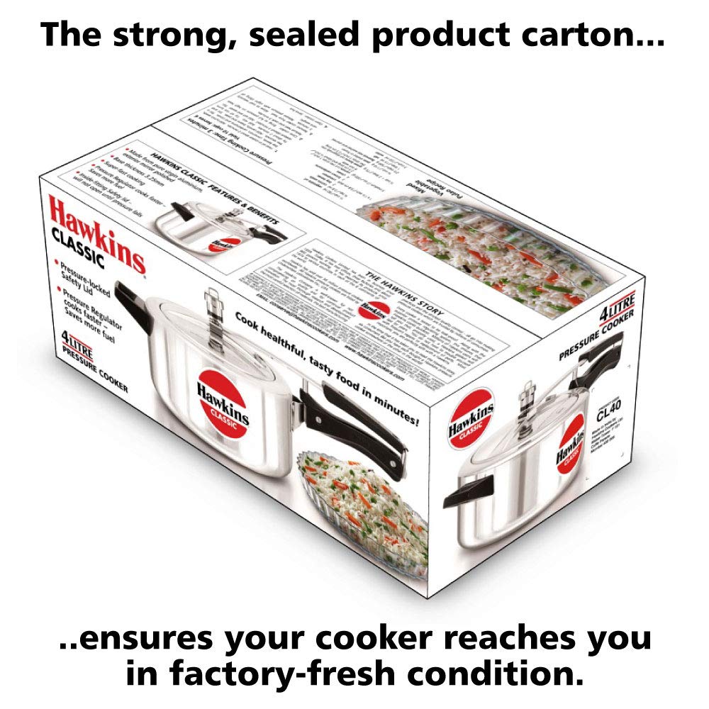 Hawkins 4 Litre Classic Pressure Cooker, Best Inner Lid Cooker, Silver (CL40) HAWKINS