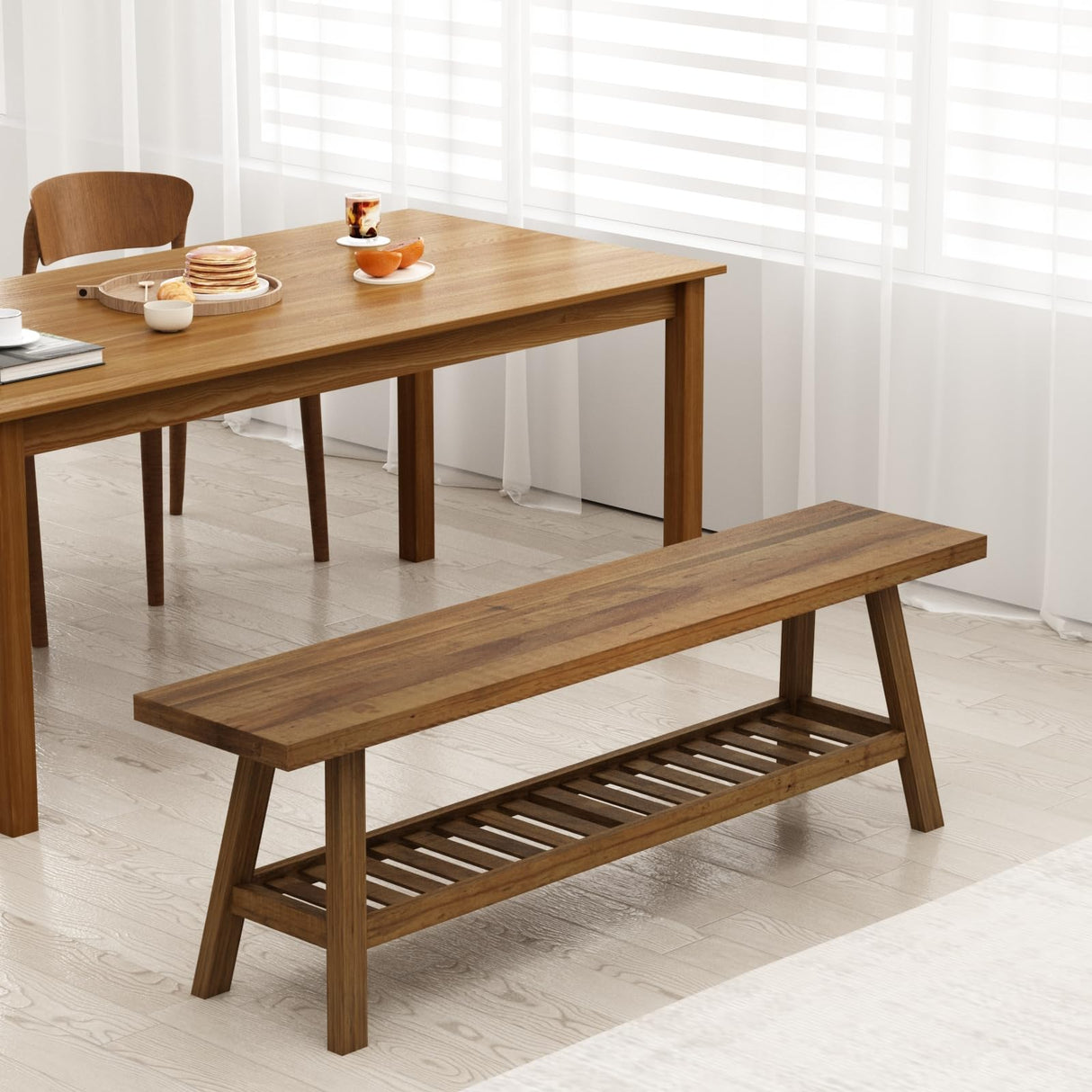 HOKYHOKY Reclaimed Solid Wood Bench-55 Inches Farmhouse Entryway Bench with Storage Shelf, Narrow Rustic Bench for Hallway, Kitchen, Bedroom, Dining HOKYHOKY