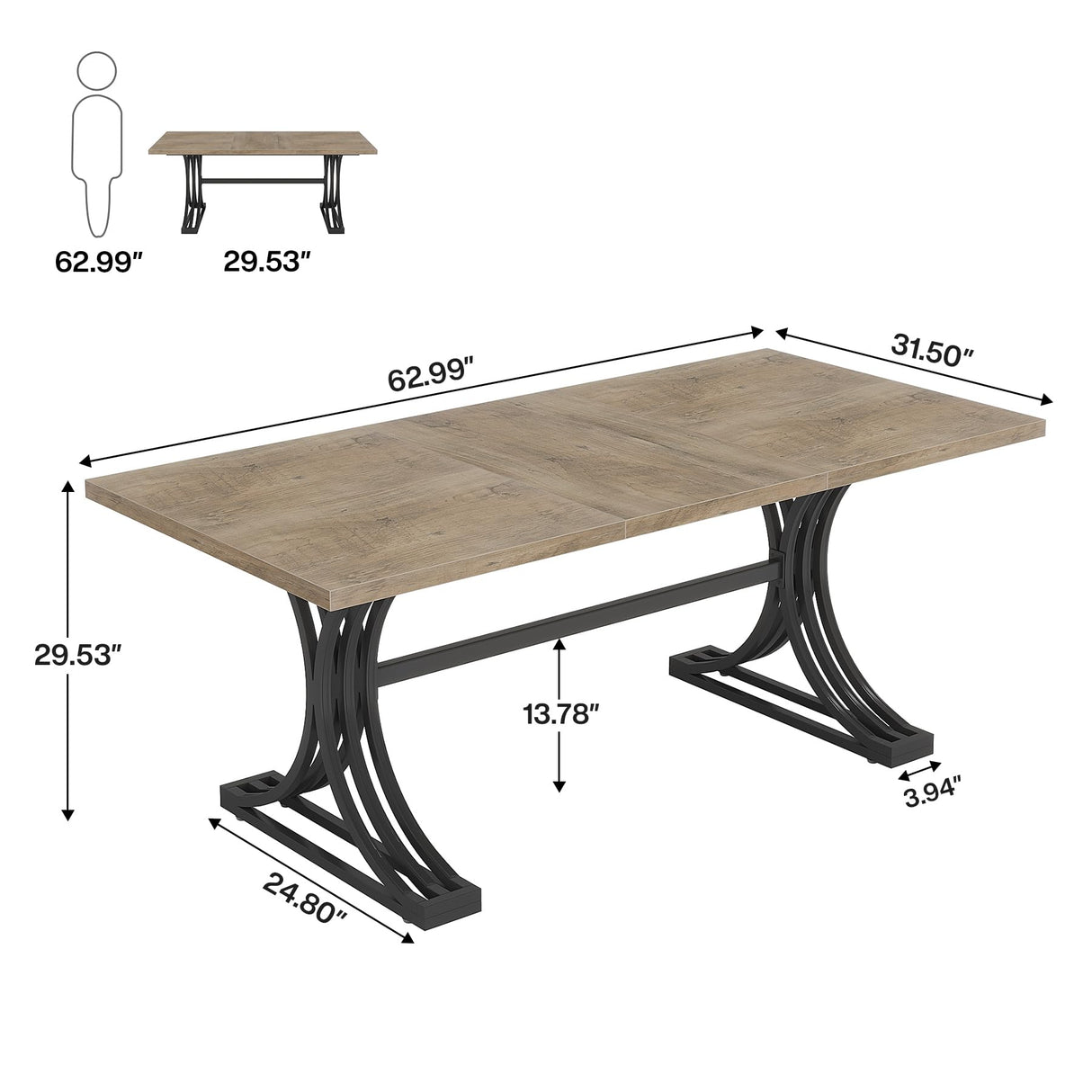 Tribesigns 5FT Conference Table for 4 to 6, 63" W x 31.5" D Modern Meeting Table with Trestle Legs, Grey and Black Business Seminar Tables for Home Office (Grey+Black) Tribesigns