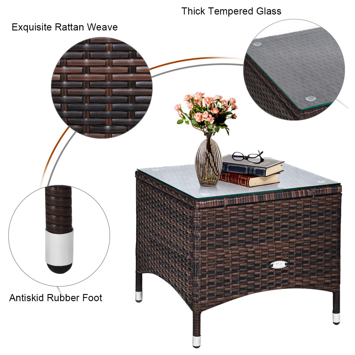 Tangkula 3-Piece Patio Conversation Set, Outdoor Wicker Furniture Set, Rattan Coffee Table & Chairs Set with Cushions, Outdoor Conversation Set for Garden Balcony Backyard (Red) Tangkula