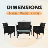 PROHIKER 4 Piece Outdoor Wicker Patio Conversation Furniture Set, Rattan Chair Wicker Sofa Garden Conversation Sets with Cushion and Glass Table for Yard Pool or Backyard, Black/Black PROHIKER