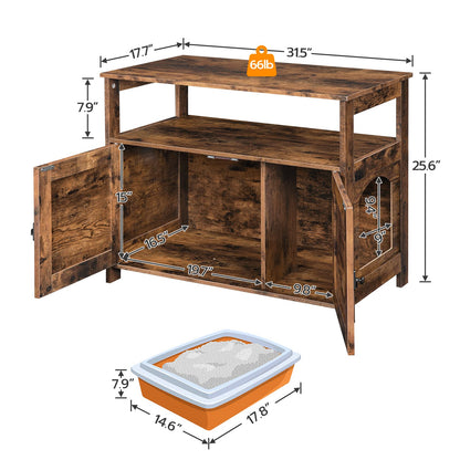 HOOBRO Litter Box Enclosure, Cat Litter Box Furniture Hidden, Enclosed Cat Toilet, Litter House, Large Size, with Extra Storage Space, Side Table, Coffee Table, Nightstand, Rustic Brown FG038 - WoodArtSupply