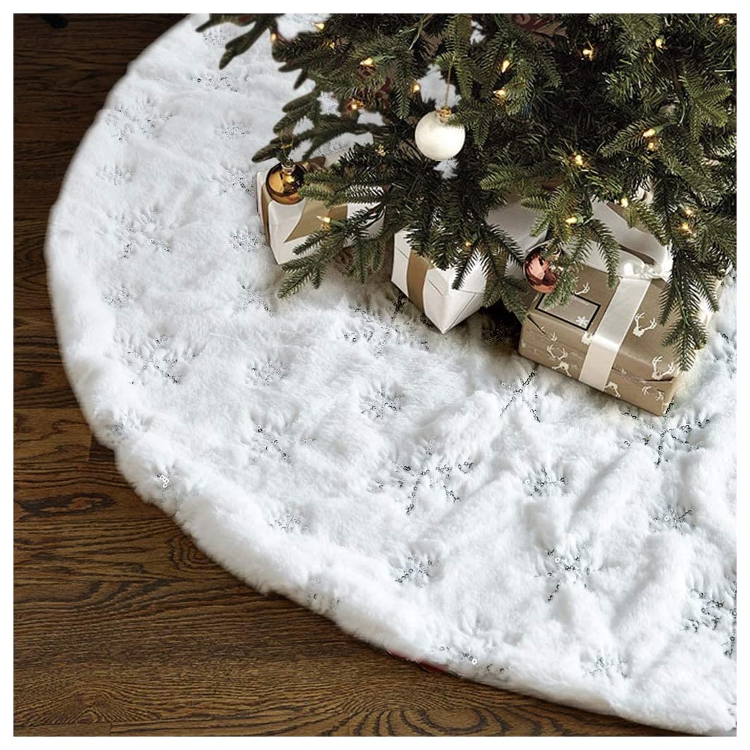 NUOGIC 36inch White Christmas Tree Skirt - for 5FT 6FT 7FT Xmas Tree Snowflake Christmas Tree Skirt