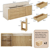 90.6"W Stationary Kitchen Island with Double-layer Countertop, Kitchen Island Storage Cabinet with Adjustable Shelves & 6 Drawers, Island table with Pull Out Spice Rack for kitchen , Dining Room UKAOCAI