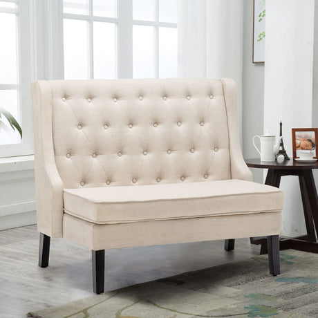 Andeworld Modern Tufted Loveaseat Settee Sofa Bench High Back with Arms Upholstered Couch for Dining Living Room Hallway or Entryway Seating,Beige Andeworld