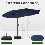 OLILAWN 15ft Large Patio Umbrella with Base Included, Outdoor Double-Sided Rectangle Market Umbrella Table Umbrella with Aluminium Crank, 12 Sturdy Ribs, for Pool Deck Porch Backyard Garden,Navy Blue OLILAWN