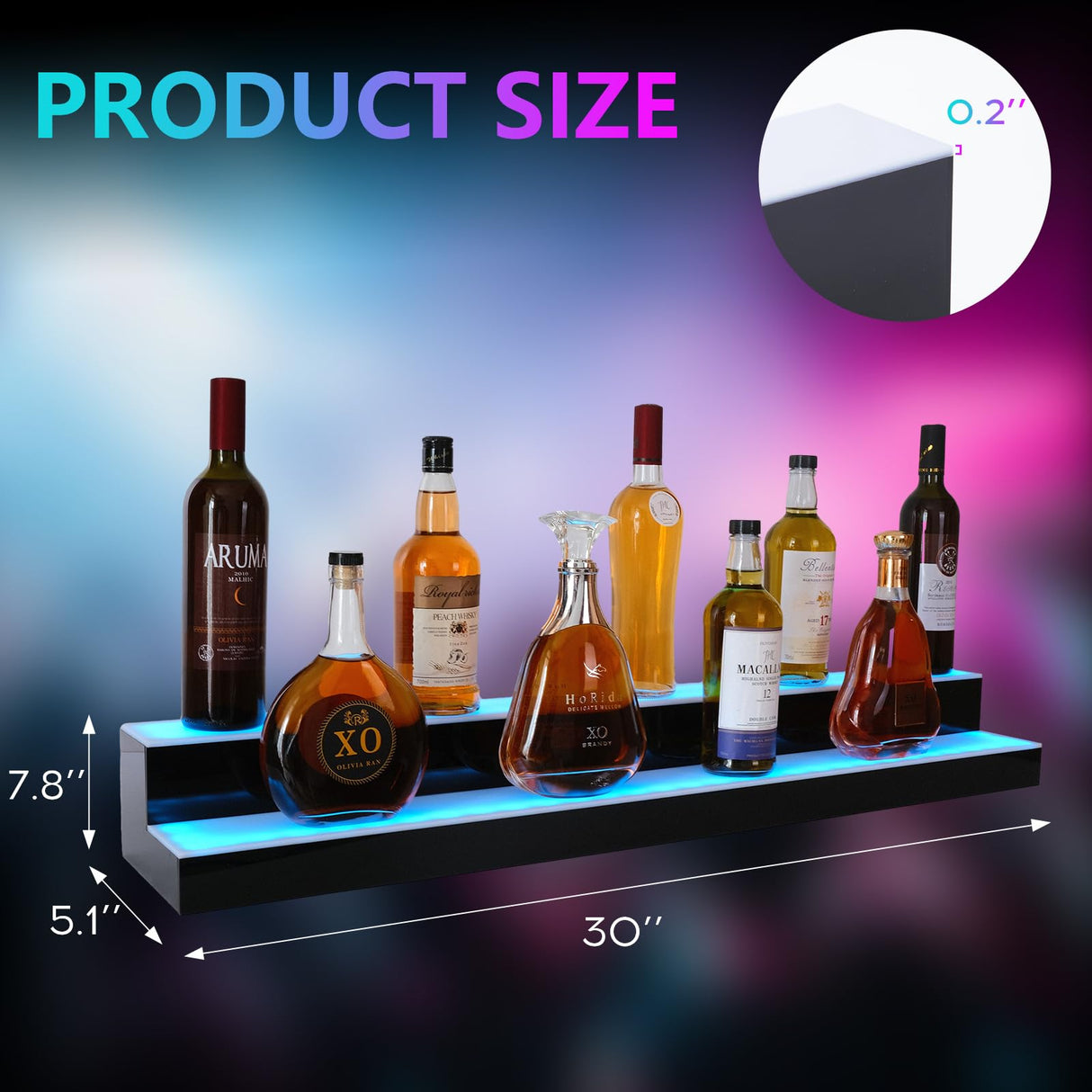 Leekimid Led Lighted Liquor Bottle Display Shelf, 30 Inch 2 Tier Whiskey Rack, Support USB, Bar Stand with RF Remote & App Control, Illuminated Acrylic Lighting Shelves for Home Bar, Party Leekimid