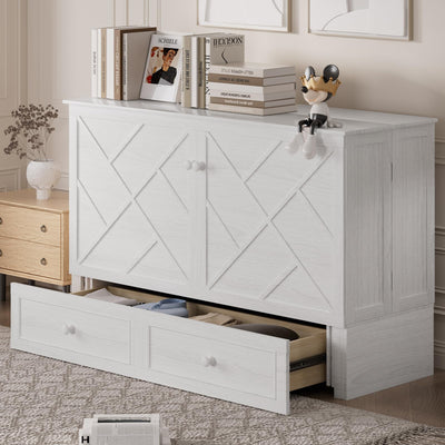 ijuicy Murphy Bed Queen with Foam Mattress, Convenient Murphy Bed Cabinet with Charging Station & Storage Board, Bed That Folds into Cabinet with Large Storage Drawer for Bedroom,Guest Room(White)