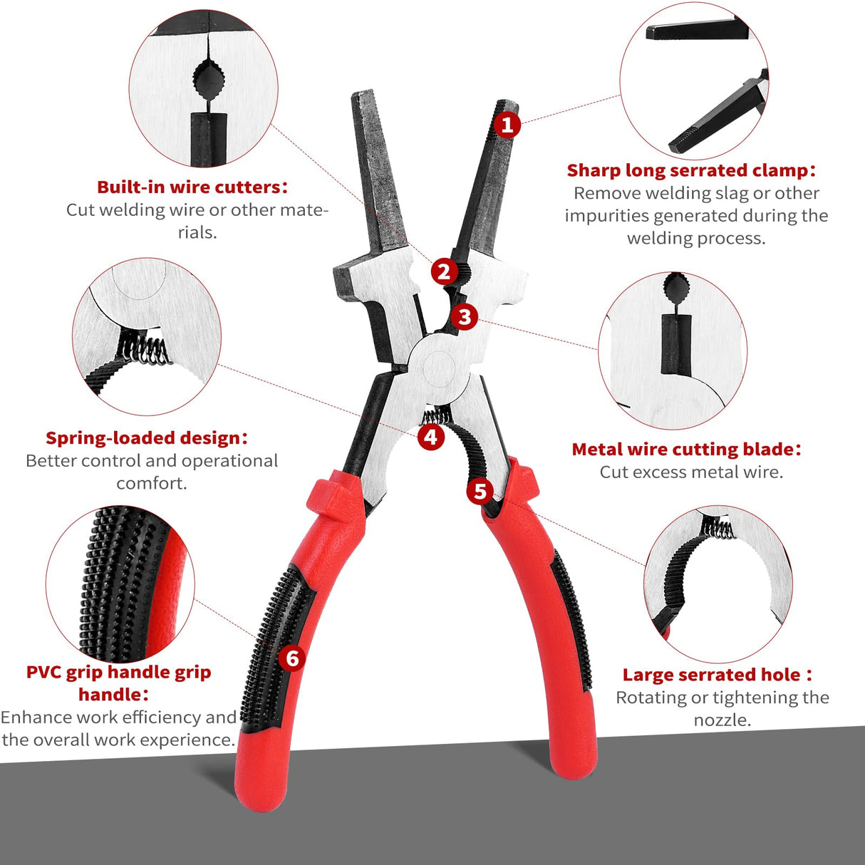 8"MIG Welding Pliers, Multi-functional Carbon Steel MIG Welding Pliers with Insulated Handle, Long Nose Pliers Wire Cutting Pliers for Professional Welding - Reliable and Durable (1Pack) Ziopetru