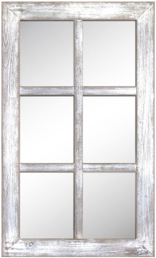 Barnyard Designs 24x40 Windowpane Wood Farmhouse Wall Mirror, Large Rustic 6 Pane Rectangle Window Frame Vintage Decor, Entryway Hallway Mirror (Whitewash) - WoodArtSupply