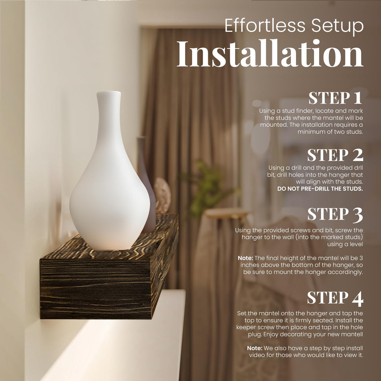 REXFORD Fireplace Mantel - USA Made Real Wood - Handcrafted Farmhouse Wall Mounted for Over Fireplace Floating Shelf Mantle (Rustic, 72X8X5 Inch Mantel) REXFORD