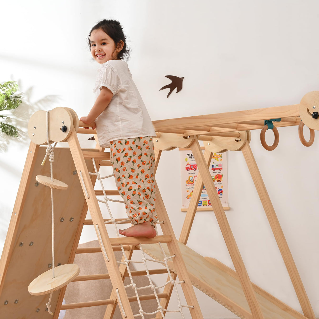 OLLIKIVI Indoor Playground Jungle Gym, Toddler Climbing Toys for Kids 1-6 Years, Indoor Toddler Gym Play Set with Slid, Climbing Wall, Ladder, Net, Bars, Swing, Ring OLLIKIVI