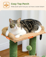PEQULTI 4-in-1 Cactus Cat Tree, 33'' Cat Tower for Indoor Cats with Large Condo, Cat Scratching Post for Cats with Deep Hammock& Cozy Top Perch,Green PEQULTI