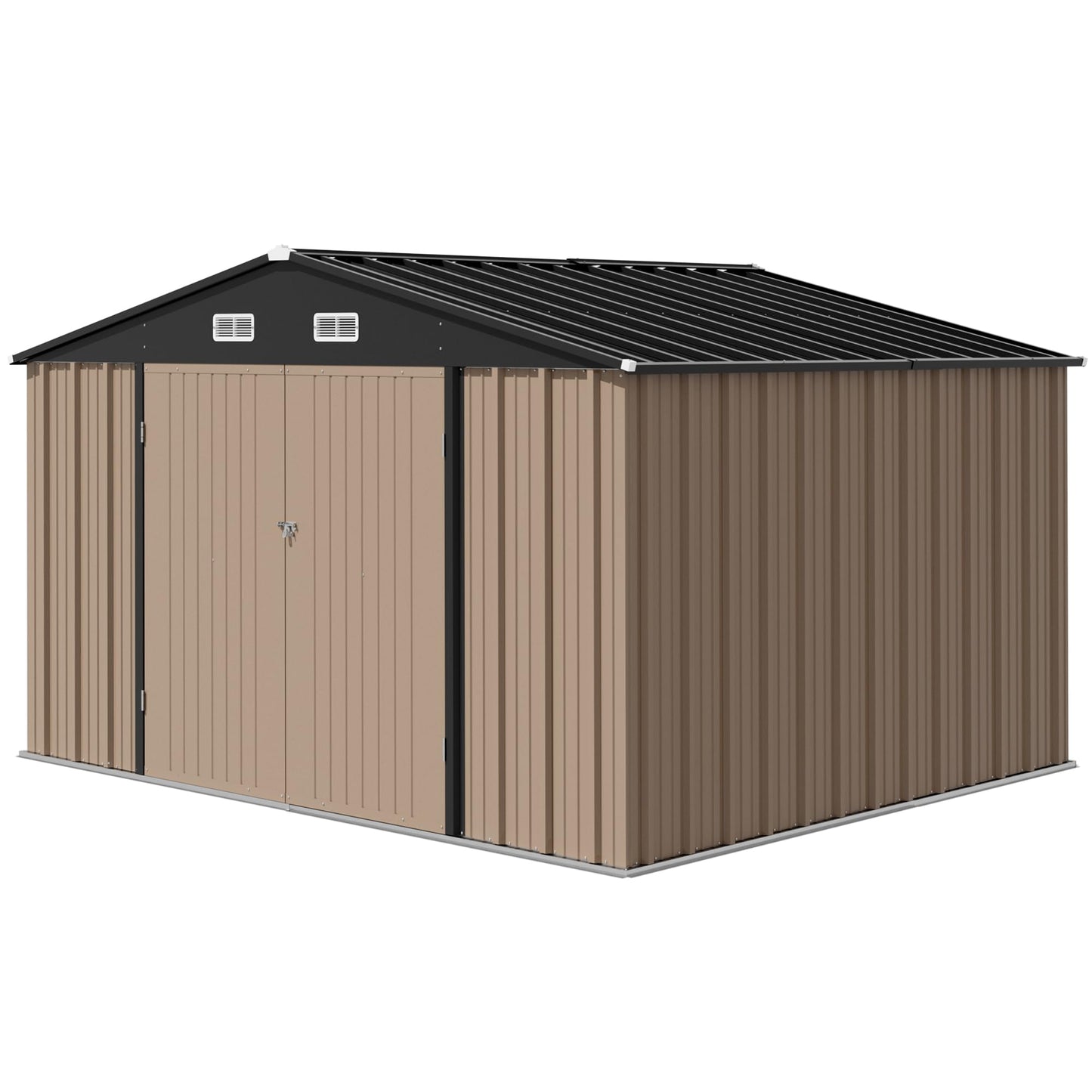 Devoko 8 x 10 FT Outdoor Storage Shed, Metal Garden Sheds & Outdoor Storage Clearance, Large Tool Shed Outdoor with Single Lockable Door for Patio Lawn Backyard (Brown)