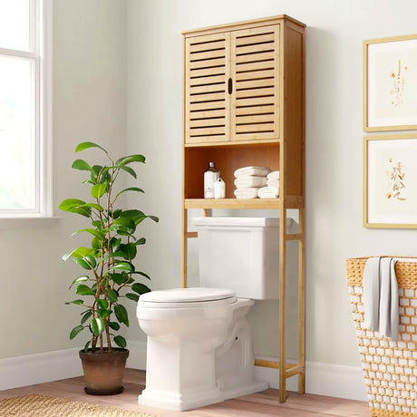 VEIKOU Natural Bamboo Over The Toilet Storage Cabinet with Removable Shelves VEIKOU