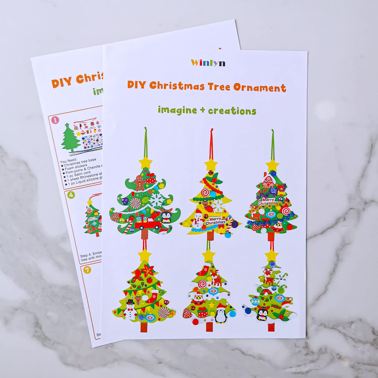 Winlyn 24 Sets Christmas Tree Ornaments Decorations Art Sets DIY Christmas Craft Kits Pine Tree Snowman Snowflake Penguin Foam Stickers Arts and Crafts for Kids Party Favors Home Classroom Activities Winlyn