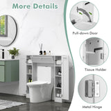 Tangkula Over The Toilet Storage Cabinet, Bathroom Space Saver w/Adjustable Shelves & Paper Holder, Freestanding above Toilet Organizer w/ 2 Side & Pull-Down Door for Bathroom Storage (White) Tangkula
