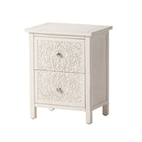 COZAYH Farmhouse Fully-Assembled Nightstand with 2-Drawer, Flower Motif End Table for Small Spaces, French Country, Modern, Distressed Finish, White-Washed COZAYH