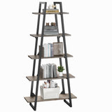 IDEALHOUSE 72" Book Shelf with Metal Frame, A-Shape Ladder Shelf with 5-Tier Wood Adjustable Shelves, Industrial Bookcase with Function Bezel for Home Living Room Bedroom Office Storage, Rustic Oak IDEALHOUSE