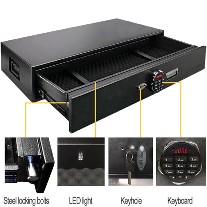 Under Bed Safe, Rapid Heavy Duty Gun Safe for Long Guns, Rifle, Shotguns, Pistols, Drawer Safe Firearm Case Box - Keypad/Key Access,Silent Mode