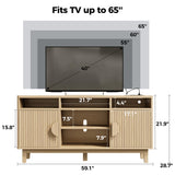 IRONCK TV Stand for 65 Inch TV, 59 Inch Entertainment Center with Storage and Charging Station, Modern Media Console with 3 Adjustable Shelf, Fluted Doors Design, Natural Oak IRONCK