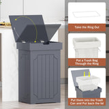 Function Home Trash Can Cabinet, 13 Gallon Kitchen Garbage Can, Wooden Recycling Trash Bin, Freestanding Dog Proof Trash Can, Farmhouse Trash Cabinet with Lid for Home Kitchen Bedroom, Grey Function Home