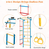 Costzon 5 in 1 Climbing Toys for Toddlers, Indoor Kids Gym for Exercise, Steel Ladder Wall Set with Wall Ladder, Pull-up Bar, Climbing Rope and Gymnastic Rings, Climber Ladder Toys Boys Girls Gift Costzon