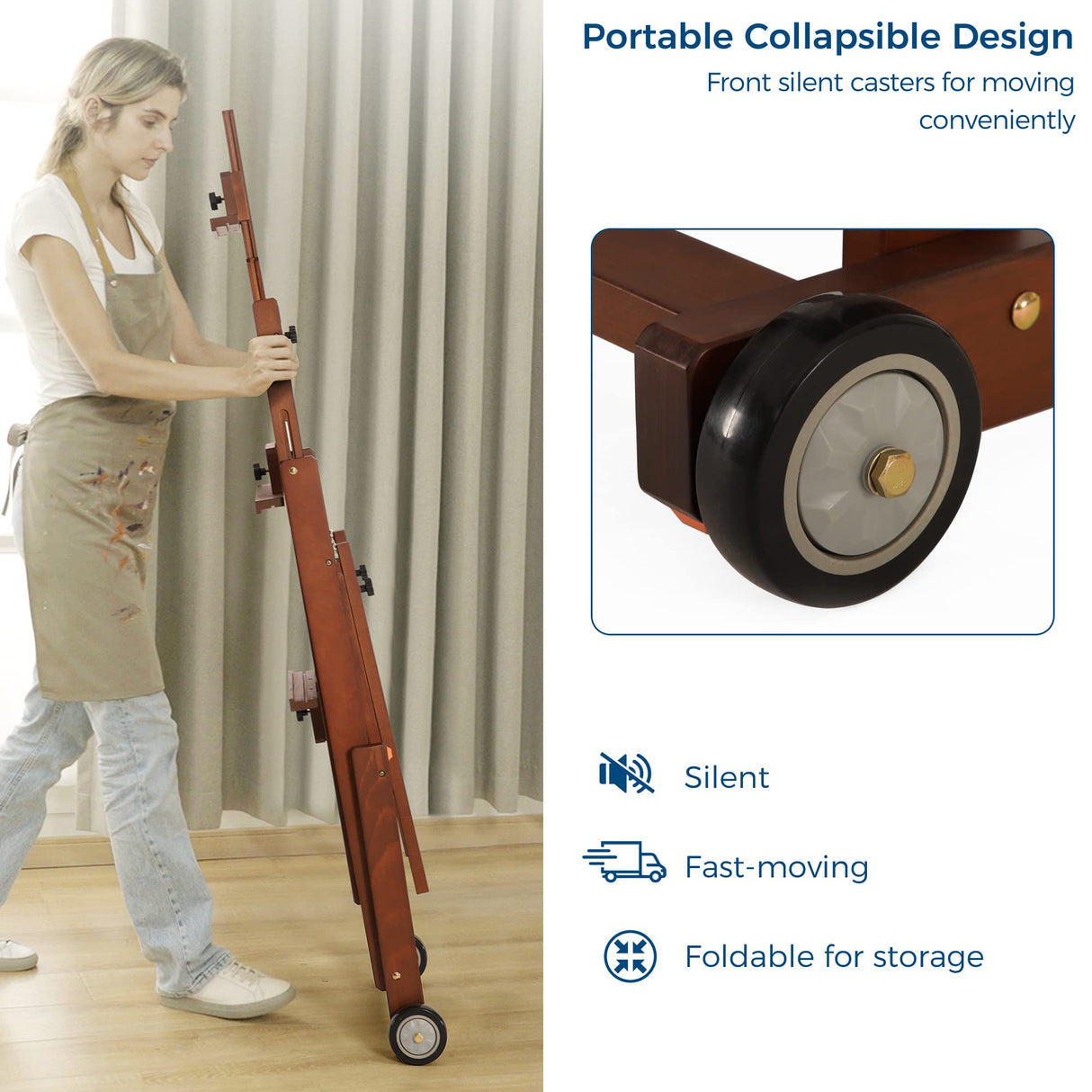 VISWIN Collapsible H-Frame Easel, Hold 1 or 2 Canvas up to 78", Adjustable Beech Wood Easel for Painting, Movable & Tilting Flat Floor Art Easel Stand, Studio Art Easel for Adults, Artists - Walunt VISWIN