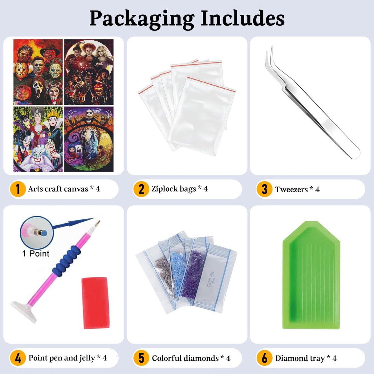 JAKI 4 Pack Diamond Art for Adults-Cartoon Diamond Painting Kits for Adults Beginners,DIY 5D Full Drill Art Perfect for Gift Home Wall Decor(12x16inch) JAKI