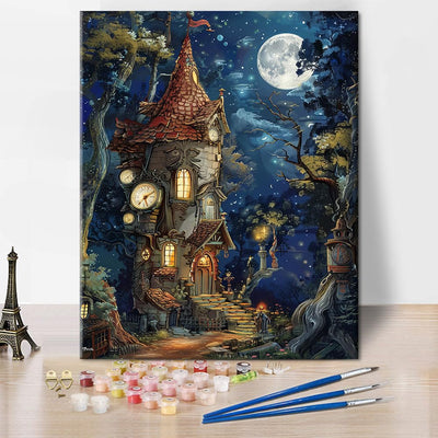 Adult Paint by Number Kits on Canvas, Cartoon Castle Paint by Numbers, Haunted Castle Painting by Numbers for Adults, DIY Easy Number Painting Canvas Arts for Adult, 16 X20 Inch
