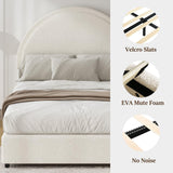 REVOMINCA Twin Size Bed Frame, Boucle Upholstered Platform Bed with Headboard, Cloud Bed Frame with Soft Rounded Corners, No Box Spring Required, Easy Assembly, Beige REVOMINCA