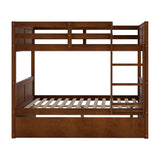 Merax Bunk Bed with Trundle, Full-Over-Full Wood Bed Frame No Box Spring Needed for Kids, Boys or Girls, Walnut Merax