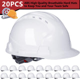 Leumoi 20 Pack 4 Pt. Suspension Hard Hat Bulk Safety Helmets ABS Ratchet Hard Hats Adjustable Construction Hardhats with Vents and Cotton Brow Pad Hard Hats for Men Work Head Protection (White) Leumoi