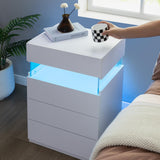 Bingoday Night Stands Set of 2 White LED Nightstand Set 2 with 4 Drawers Modern Bedside Tables for Bedroom, Living Room (White) Bingoday