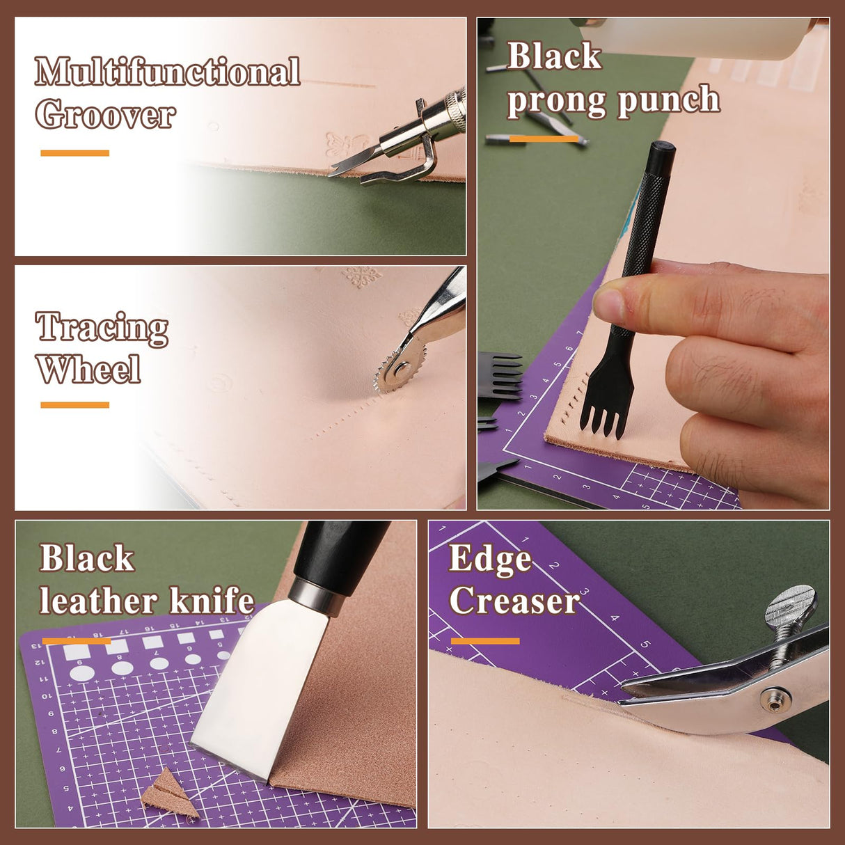 BUTUZE Leather Kit, Leather Tooling Kit, Practical Leather Working Tools with Leather Stamping Tools, Beveler, Groover, Stitching Punch Sewing Thread and Needles - Leather Roll Bag and Manual BUTUZE