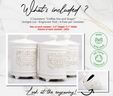 Large 35 Ounce Elegant Ceramic Kitchen Canisters Set of 3 - Beautifully Engraved Coffee Tea Sugar Storage Containers Airtight with Feet for Added Style and Stability - Ceramic Jar with Airtight Lid 25DOL