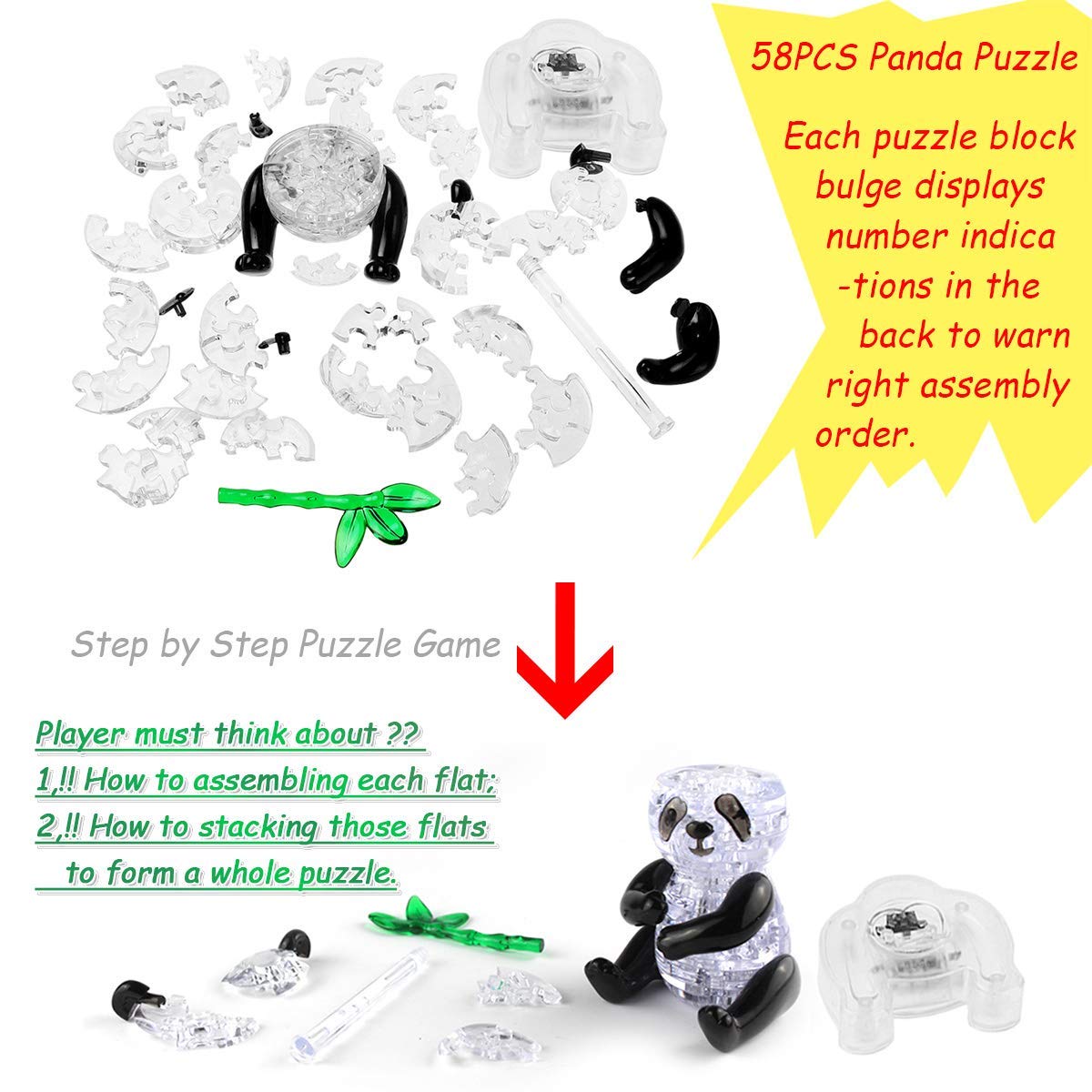Coolplay 3D Crystal Puzzle Panda Gifts, Desk Toys with Light-Up Base 58 Pieces Coolplay