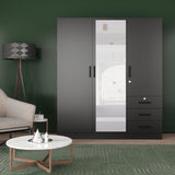 Jumbo 61" Wardrobe Large Mirror Door Closet 3 Doors and 3 Drawers Built for Storage Woodpeckers Furniture And Mattress