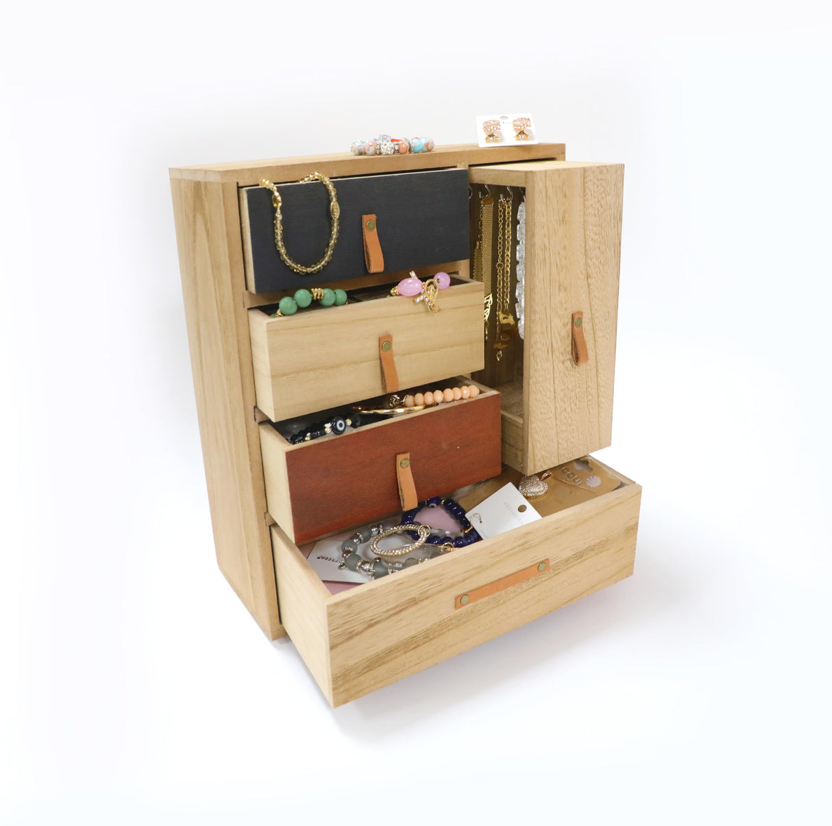 Ylu Yni Mothers Day Gifts for Mom Jewelry Box with 4 Drawers and Collection Cabinet, Earrings, Necklaces, Rings, Sunglasses Organizer for Women, Rustic Farmhouse Torched Wood, Brown Ylu Yni