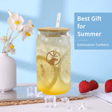 AGH 12 Pack 16oz Clear Sublimation Glass Blanks with Bamboo Lid, Sublimation Glass Cups Transparent Can Shaped Beer Cup with Lid and Straw, Straight Sublimation Tumblers for Iced Coffee Milk Juice AGH