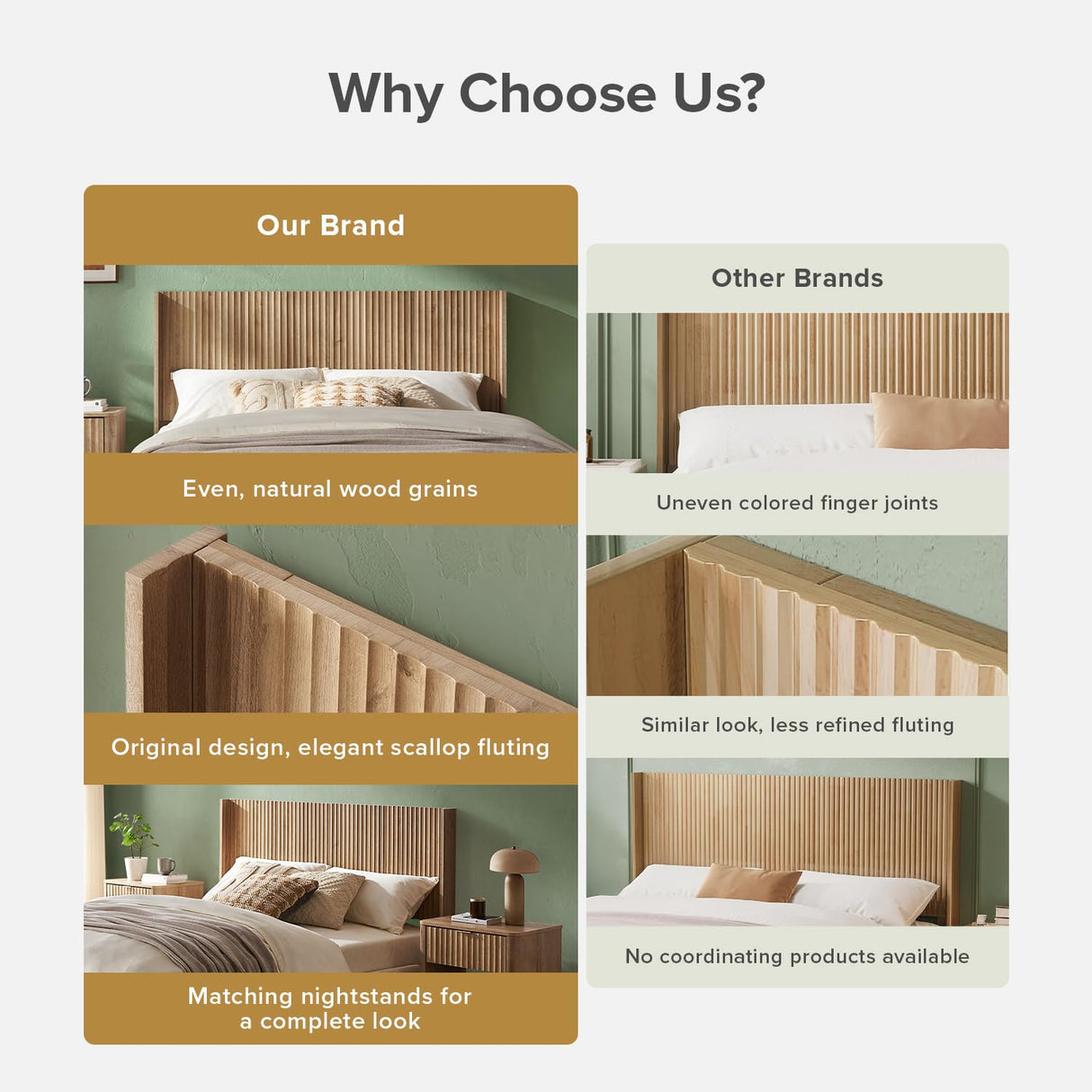 mopio Brooklyn 80.8" Headboard Only, Wood Headboard, Modern Farmhouse, Boho, Wall Mount, Fluted Panel, Wingback Design (Golden Oak, King) mopio