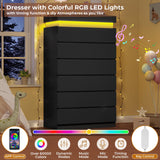 HAUOMS Tall 6 Drawer Dresser with LED Light, Black Modern Chest of Drawers for Bedroom,Closet Dressers with Drawers for Living Room, Entryway, Hallway HAUOMS
