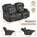 URRED Loveseat Rocker Recliner Sofa with Console, Manual Reclining Loveseat RV Couch Double Rocking Chair Nursery with Cup Holders, Side Pocket, Bluetooth Speaker, USB, Outlets (Grey) URRED