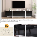 Merax Contemporary Rectangle Design TV Stand for Television Up to 80", Unique Style Console Table, Modern Storage Cabinet with High Gloss UV Surface for Living Room, Black Merax