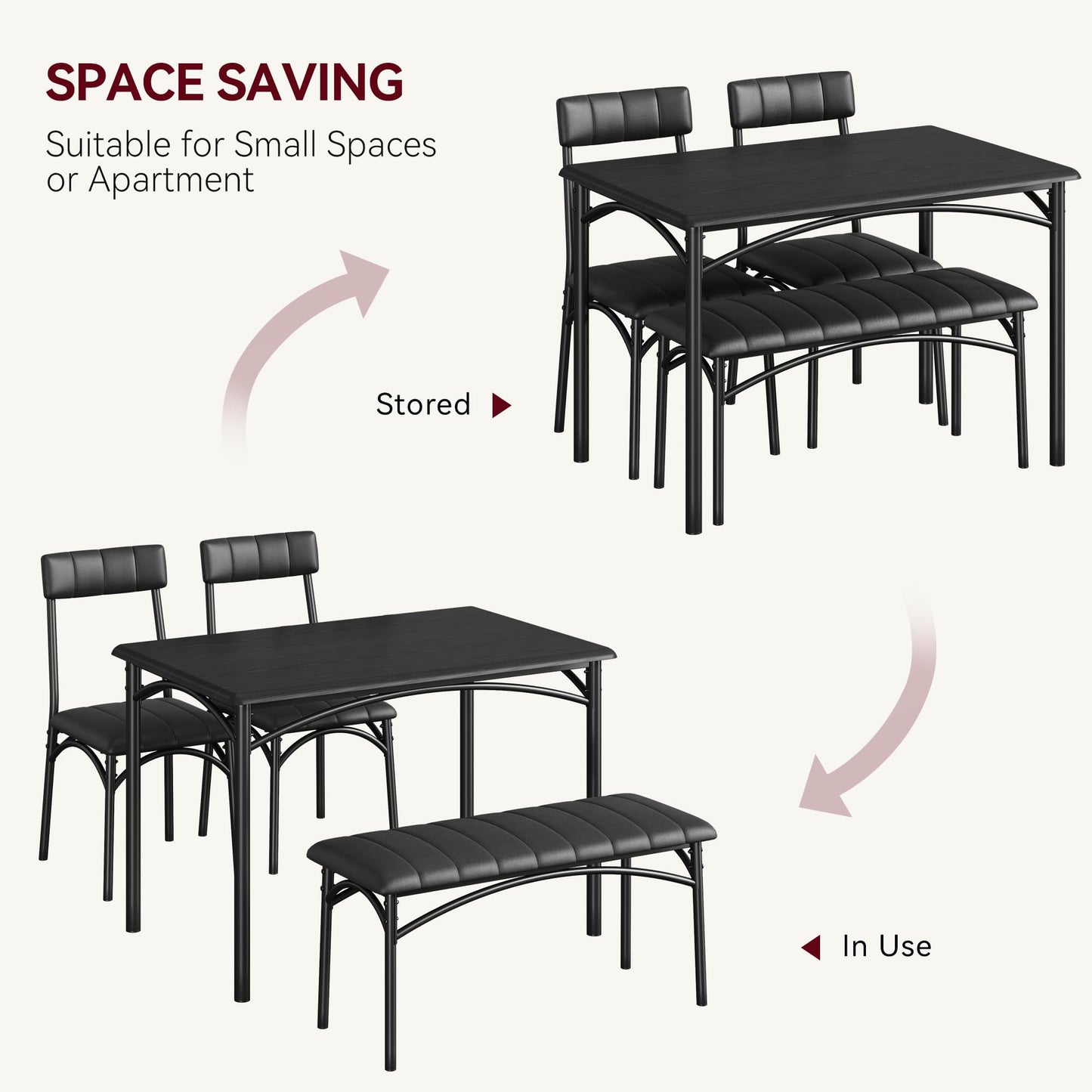 GAOMON Dining Table Set for 4, Kitchen Table with Upholstered Chairs and Bench, 4-Person Dining Room Table Set, Rectangular Kitchen Table Set for Small Space, Apartment, Home, Studio, Rustic  - WoodArtSupply