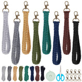 INFUNLY 8 Sets Macrame DIY Wristlet Keychain Kits with Update Instruction Macrame Cord Knotting Kits for Adults Beginners Boho Macrame Keychain Kit Includes Key Rings for Key Gift Macrame Beginners INFUNLY