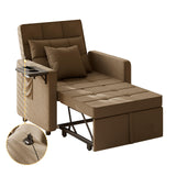 Vabches Sofa Bed Chair with Wing Table and USB Ports Outlet, 3-in-1 Sofa Chair Bed Couches with Two Pillows, Velvet Sleeper Chair with Adjustable Backrest, Easy Assembly, Brown Vabches