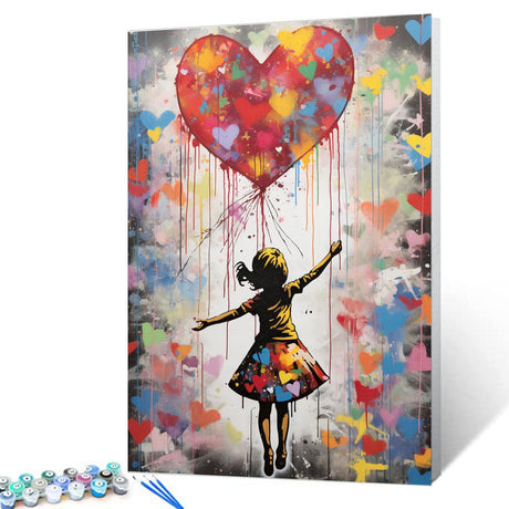 Tucocoo Love Balloon Paint by Number for Adults, DIY Digital Oil Painting Kits on Canvas with Brushes and Acrylic Pigment, Banksy Little Girl Street Artwork for Home Decor 16x20 inches (Frameless) Tucocoo