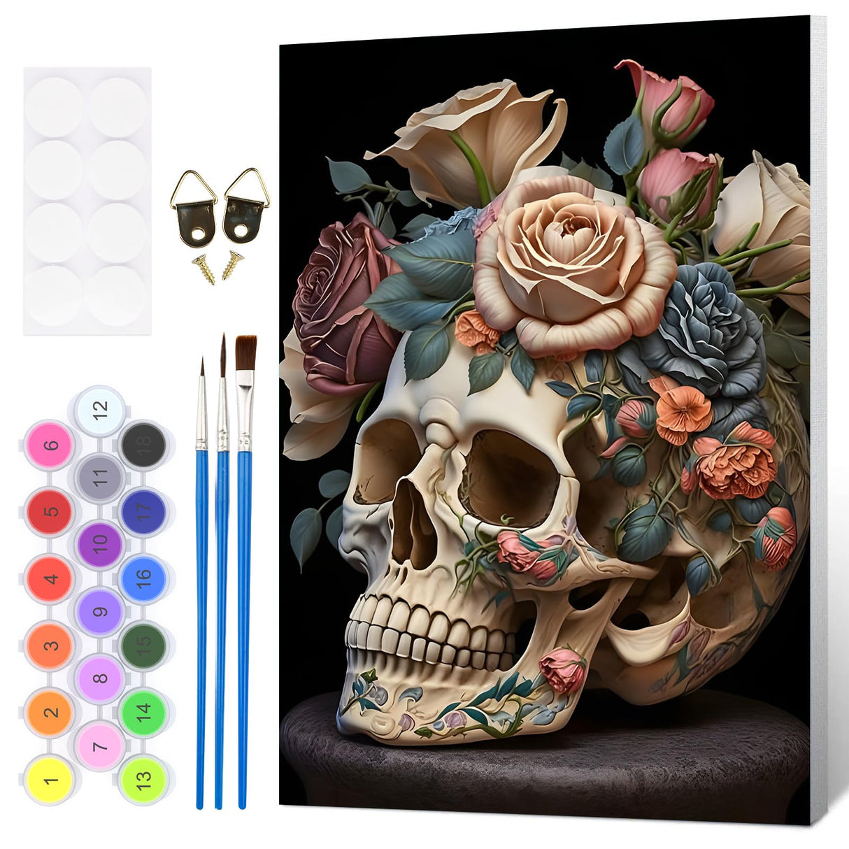 HEIBAGO Halloween Framed Paint by Numbers Kit for Adults, Skull Paint by Numbers for Beginner, Skeleton Adult Paint by Number Kits on Canvas, Painting by Numbers for Gift Home Wall Decor 12 * 16 inch HEIBAGO