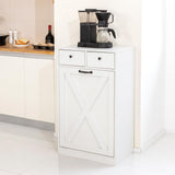 Zvyteay 13 Gallons Tilt Out Trash Can Cabinet, Wooden Trash Cabinet with 2 Drawers, Free Standing Kichen Waste Bin Recycling Cabinet Pet Proof Hidden Trash Cabinet for Kitchen (White) Zvyteay